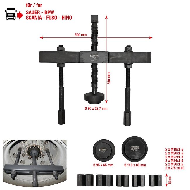 KS Tools Universele wielnaaf-trekkerset voor bedrijfswagens - 23 - delig  - 460.1765