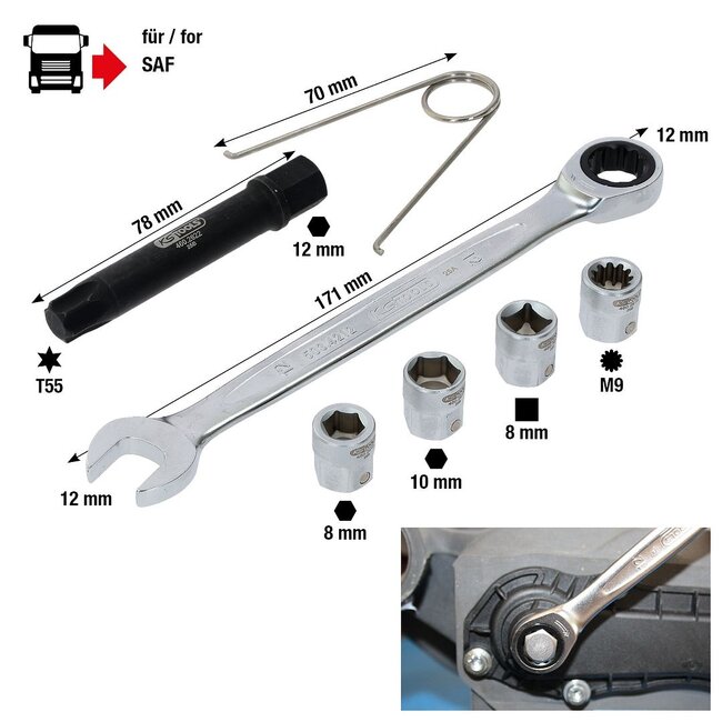 KS Tools Speciale steeksleutelset voor WABCO en Knorr remzuigers - 7 dlg - 460.2620