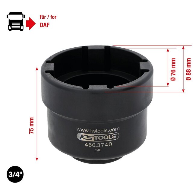 KS Tools 3/4" kroonmoersleutel met 4 tappen voor DAF - binnentap Ø 66,8 mm - 460.3740