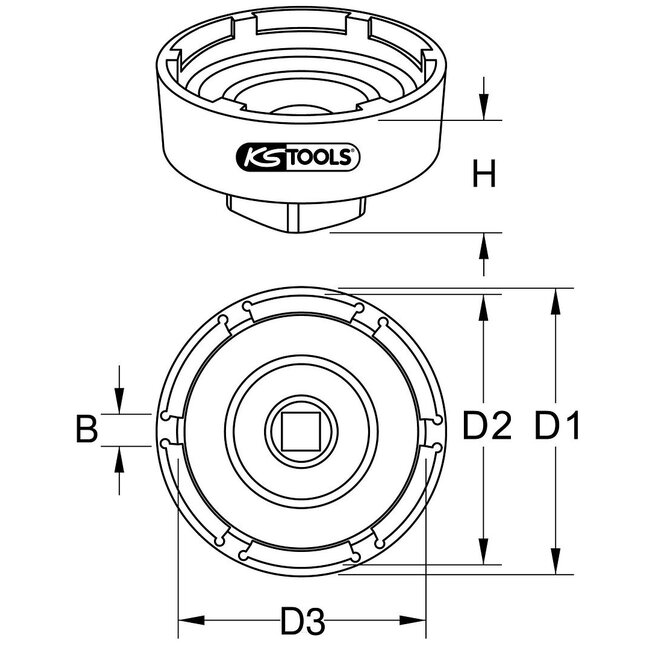 KS Tools 3/4" kroonmoersleutel met 4 tappen voor DAF - binnentap Ø 66,8 mm - 460.3740