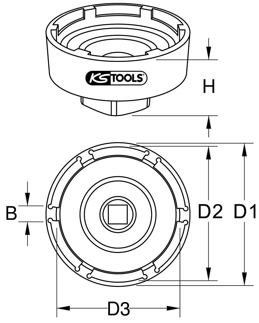 KS Tools 3/4" kroonmoersleutel met 4 tappen voor DAF - binnentap Ø 66,8 mm - 460.3740, foto 4 van 4