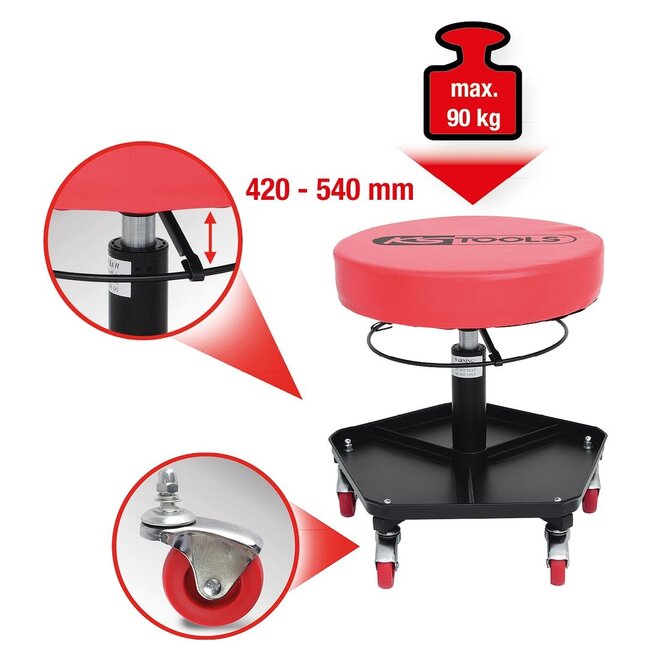 KS Tools Tabouret sur roulettes réglable en hauteur - 500.8030