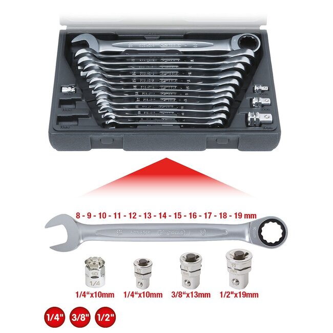 KS Tools GEARplus Combination ratcheting wrench set, 16 pcs - 503.4266