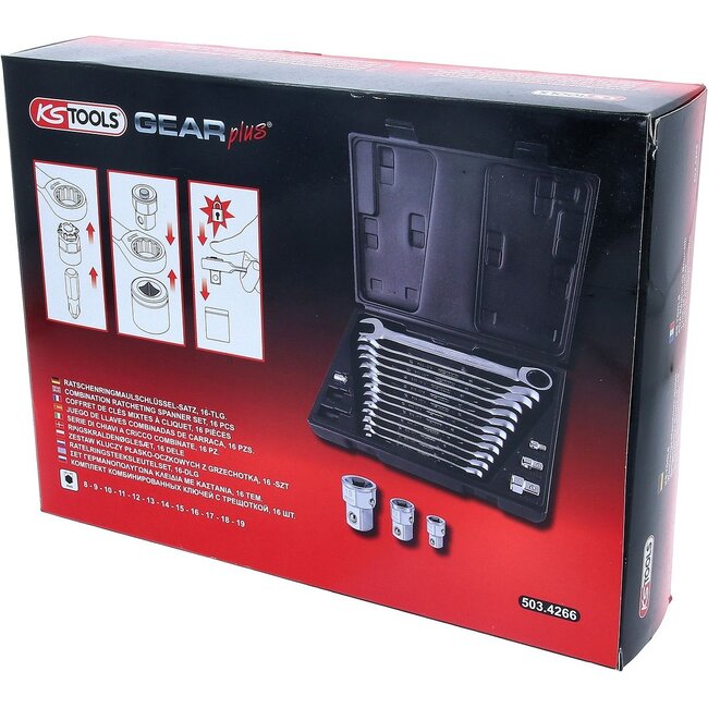 KS Tools Jeu de clés mixtes à cliquet GEARplus, 16 pcs - 503.4266