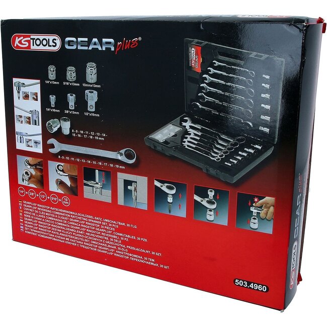 KS Tools GEARplus RINGSTOP-Ratelringsteeksleutelset - 30 - delig - mit adapter - 503.4960