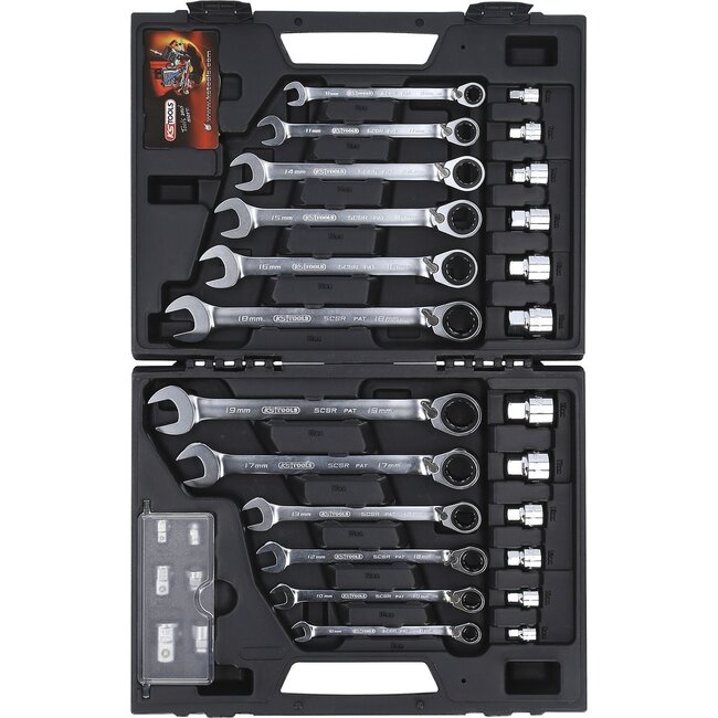 KS Tools Jeu de clés mixtes à cliquet GEARplus RINGSTOP, 30 pcs avec adaptateurs - 503.4960