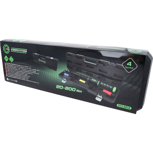KS Tools 1/2" COMPETITION torque wrench toolkit with reversible ratchet head, 20-200Nm, 4 pcs - 512.0010