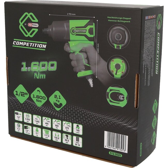 KS Tools 1/2" COMPETITION High Performance Pneumatic impact wrench 1.600 Nm - 512.0020