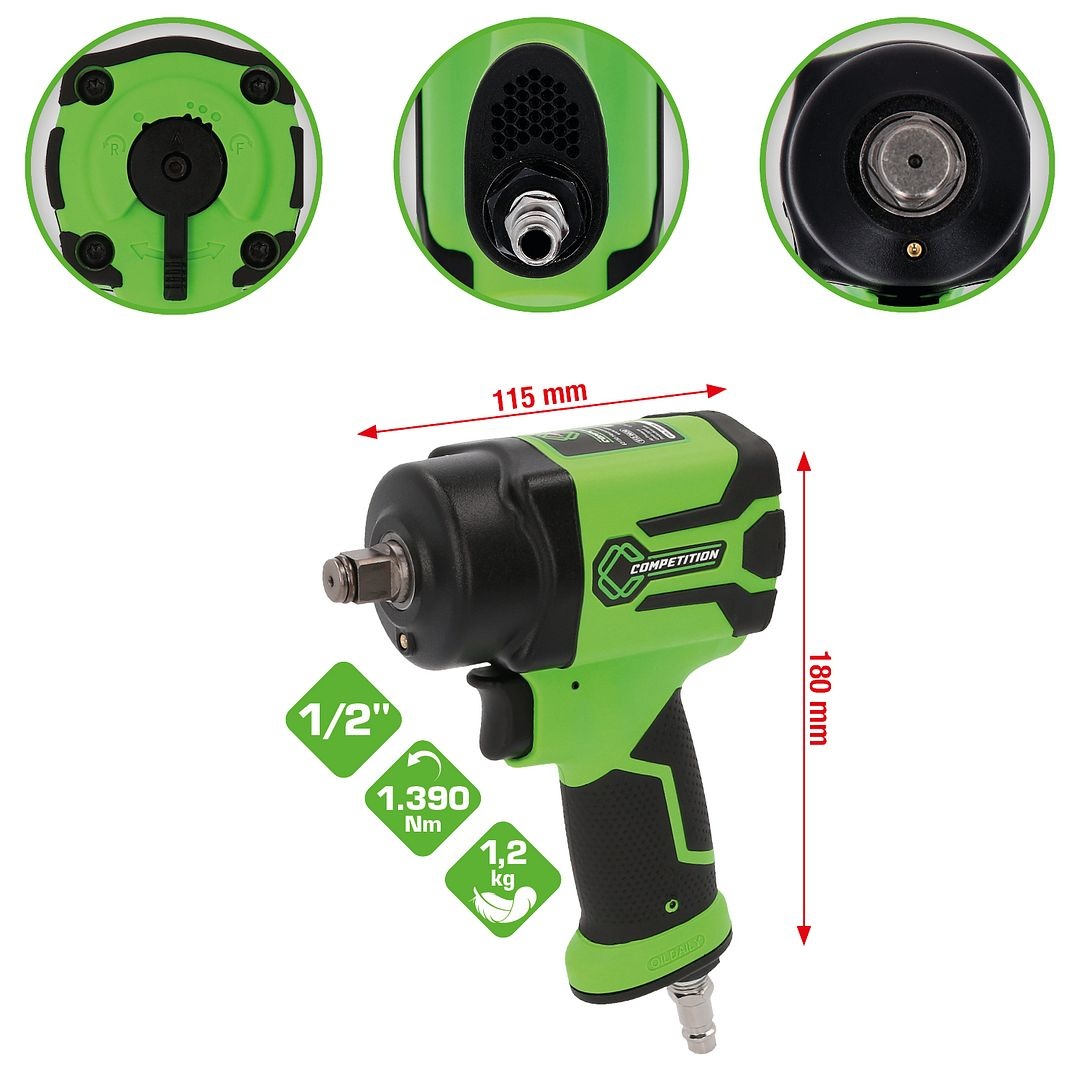 KS Tools 1/2" COMPETITION Mini High Performance pneumatische slagmoersleutel 1.750 Nm - 512.0030, foto 2 van 6