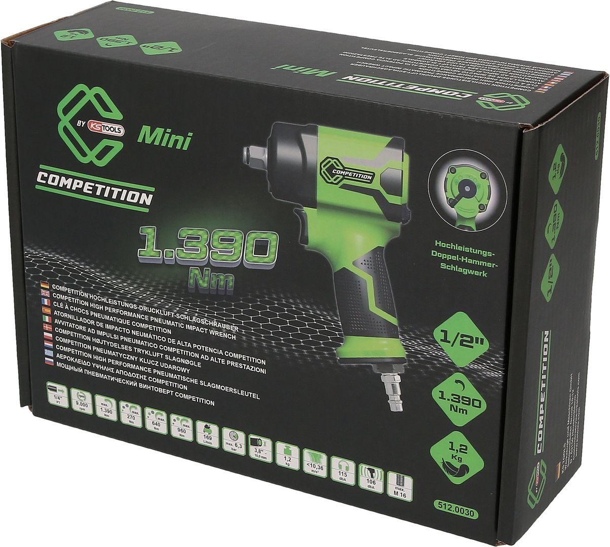 KS Tools 1/2" COMPETITION Mini High Performance pneumatische slagmoersleutel 1.750 Nm - 512.0030, foto 5 van 6