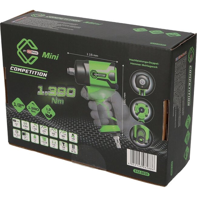 KS Tools 1/2" COMPETITION Mini High Performance Pneumatic impact wrench 1.750 Nm - 512.0030