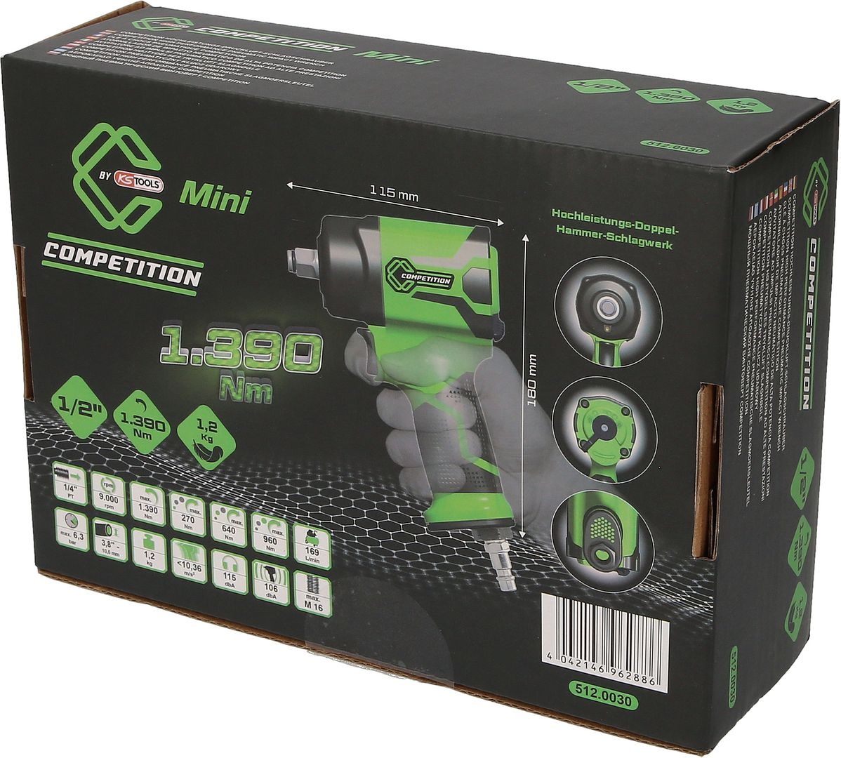 KS Tools 1/2" COMPETITION Mini High Performance pneumatische slagmoersleutel 1.750 Nm - 512.0030, foto 6 van 6