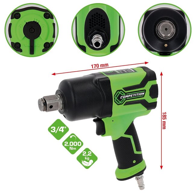 KS Tools Clé à choc pneumatique haute performance COMPETITION 3/4", 2000 Nm – 512.0035