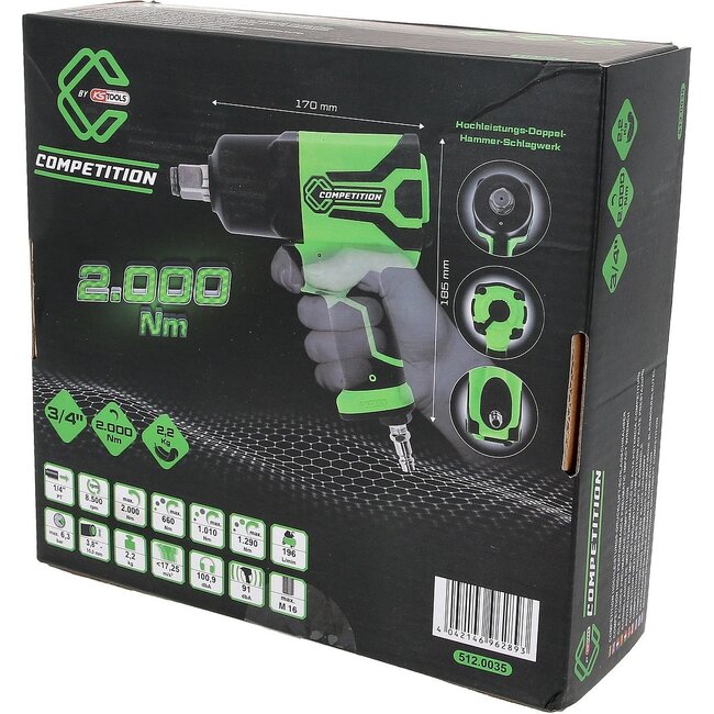 KS Tools 3/4" COMPETITION krachtige pneumatische slagmoersleutel - 2000 Nm - 512.0035