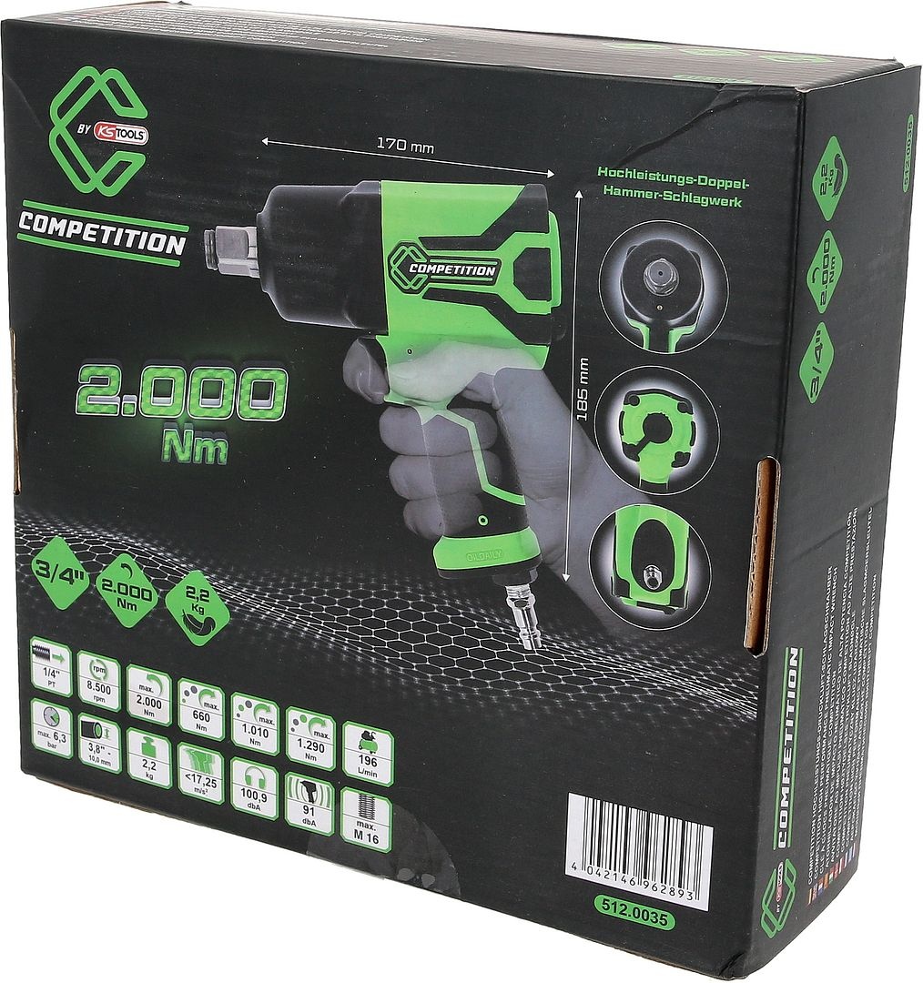 KS Tools 3/4" COMPETITION krachtige pneumatische slagmoersleutel - 2000 Nm - 512.0035, foto 6 van 6