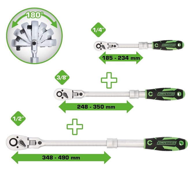 KS Tools COMPETITION telescoop-ratelset - 3 - delig - 1/4"+3/8"+1/2" - 512.0103