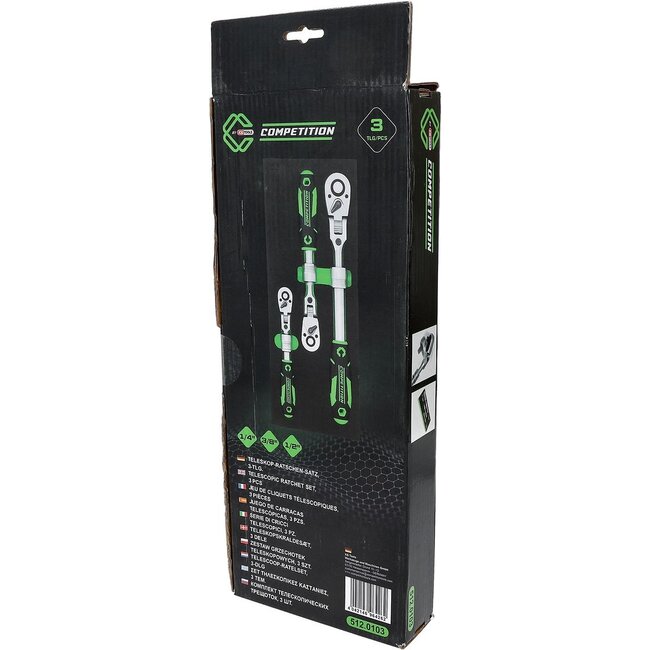 KS Tools COMPETITION telescopic ratchet set, 3-pcs, 1/4"+3/8"+1/2" - 512.0103