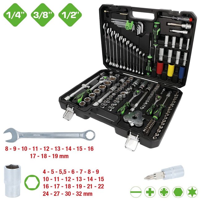 KS Tools COMPETITION 1/4"+3/8"+1/2" dopsleutelset - 132 dlg - speciaal voor motorvoertuigen - 512.0132