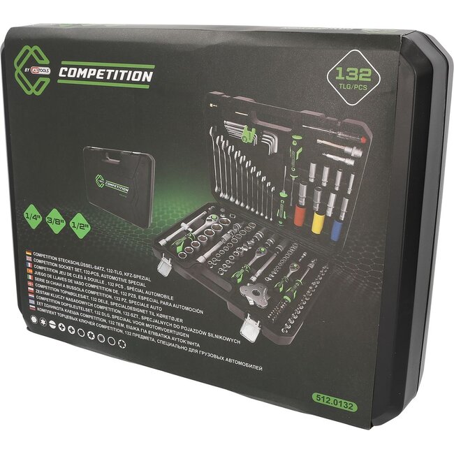 KS Tools COMPETITION 1/4"+3/8"+1/2" dopsleutelset - 132 dlg - speciaal voor motorvoertuigen - 512.0132