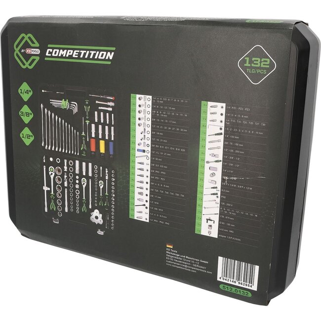 KS Tools COMPETITION 1/4"+3/8"+1/2" dopsleutelset - 132 dlg - speciaal voor motorvoertuigen - 512.0132