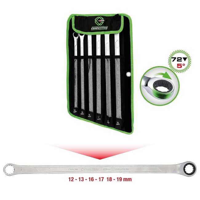 KS Tools COMPETITION Jeu de clés polygonales à cliquet, 6 pcs - 512.0205