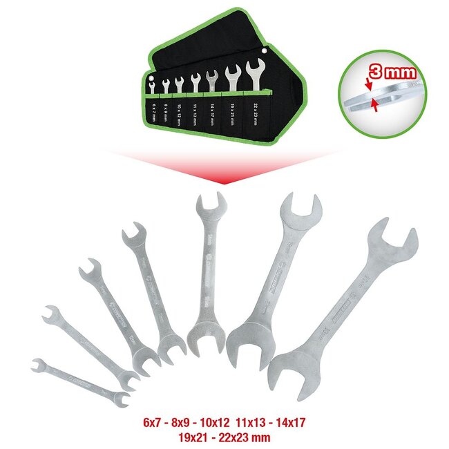 KS Tools COMPETITION double open-end wrench set, 7 pcs, extra flat - 512.0207
