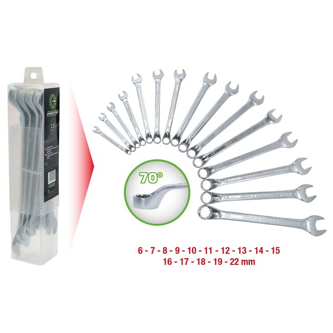 KS Tools COMPETITION Combination wrenches set, offset, 15 pcs - 512.0225
