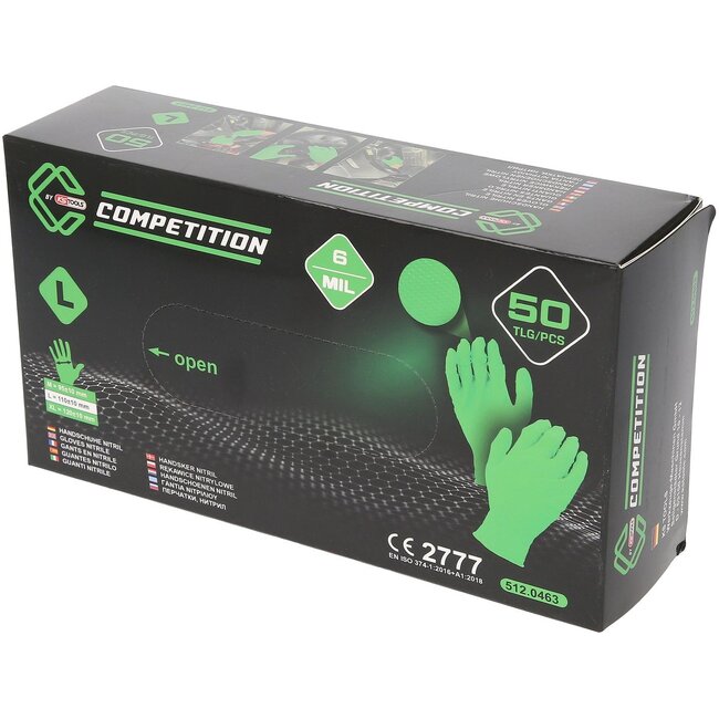 KS Tools COMPETITION Gants en nitrile, L, boîte de 10x50, vert - 512.0463OP