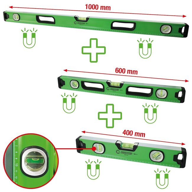KS Tools COMPETITION spirit level set, 3-pcs, 400 + 600 + 1000 mm - 512.0510