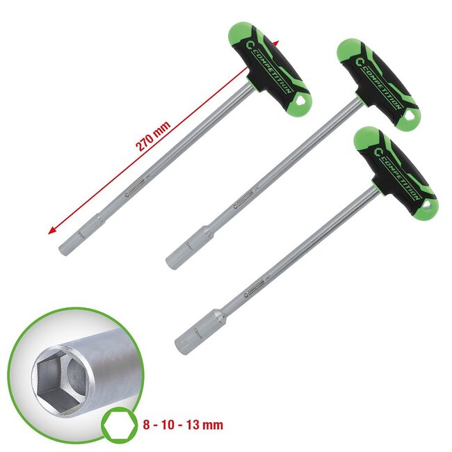 KS Tools COMPETITION T-handle socket screwdriver set, 3-pcs, 8 – 13 mm - 512.0603