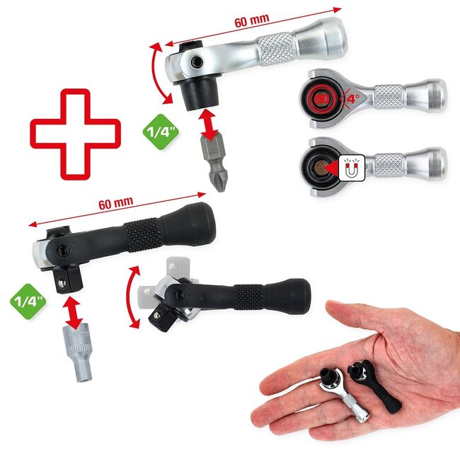 KS Tools 1/4" micro ratchet set, 2-pcs - 512.1414