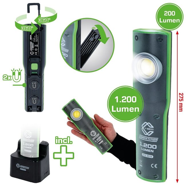 KS Tools COMPETITION Lampe de travail à LED, à variateur de lumière, 1200 lumens, avec chargeur - 512.4510