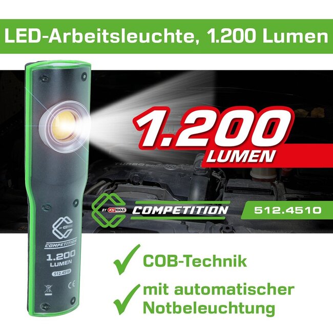 KS Tools COMPETITION LED-Arbeitsleuchte, dimmbar, 1200 Lumen, mit Ladestation - 512.4510