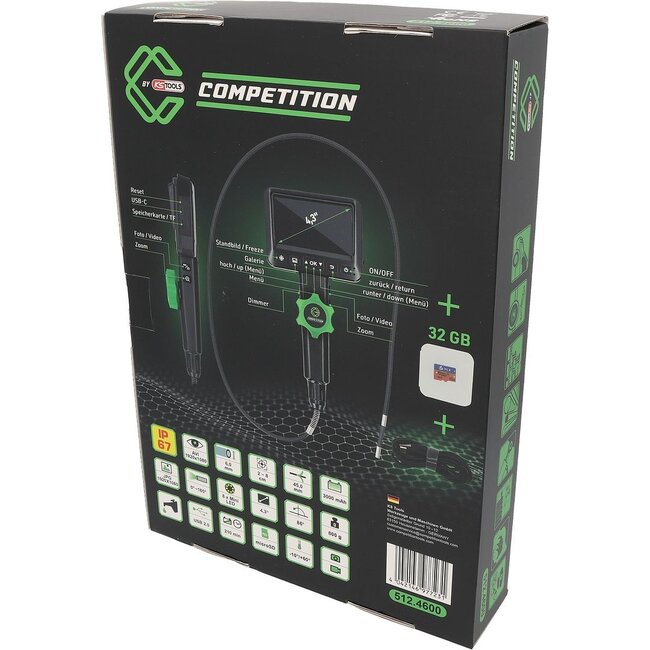 KS Tools COMPETITION HD-videoscoopset met Ø 6,0 mm - 180° en 0° HD-frontcamera-sonde - flexibele PVC-huls - 512.4600