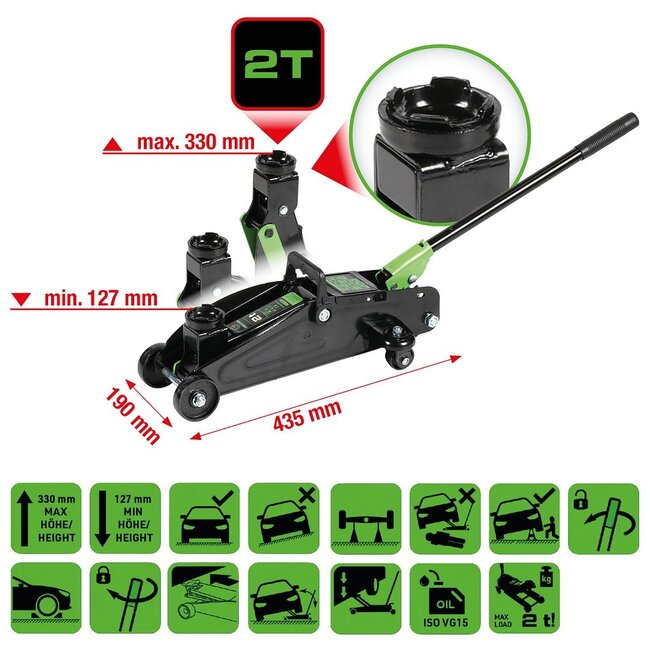 KS Tools COMPETITION Hydraulic steel trolley jack, 2000 kg - 512.5010