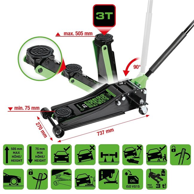 KS Tools COMPETITION hydraulic steel jack, 3000 kg, flat - 512.5015