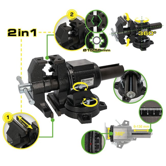 KS Tools Étau multifonctionnel COMPETITION 2-en-1, 5", pivotant sur 360° - 512.5060