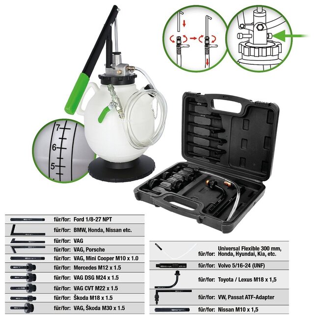 KS Tools COMPETITION Vul- en aftapsysteem voor versnellingsbakolie met 15 delige adapterset - 512.5095