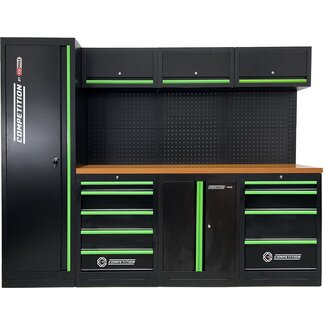 KS Tools Système d’armoires d’atelier COMPETITION, plan de travail en bois