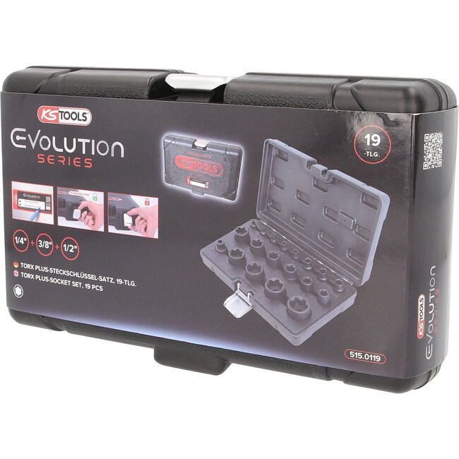 KS Tools 1/4"+3/8"+1/2" Torx impact socket spanner set, 19 pcs - 515.0119