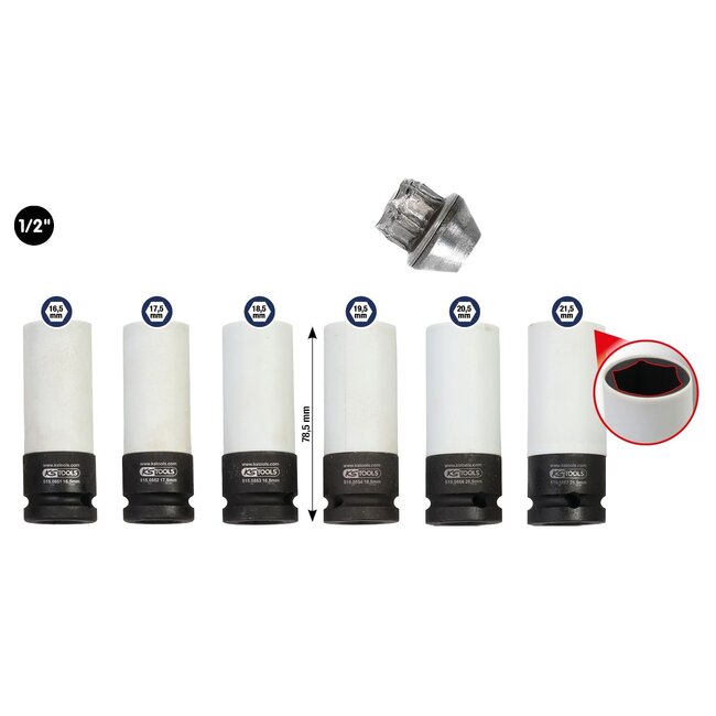 KS Tools 1/2" Special Aluminum wheel impact socket set, 6 pcs - 515.0850