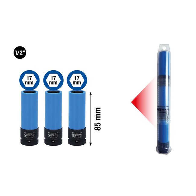 KS Tools 1/2" krachtdop robuust - lang - 17 mm 3x 515.1073 voor aluminium velgen - 515.0860