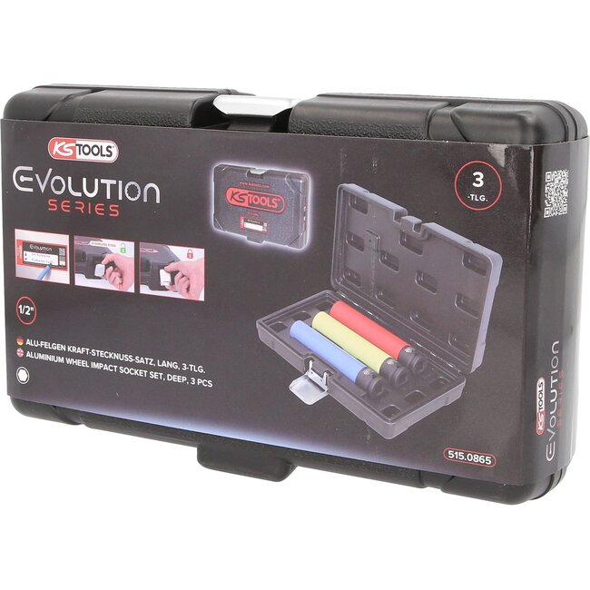 KS Tools Aluminium rims, power socket set, extra long, 3 pcs, 1/2", 17, 19, 21mm - 515.0865