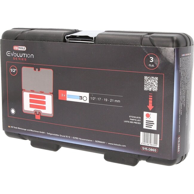 KS Tools Aluminum rims, power socket set, extra long, 3 pcs, 1/2", 17, 19, 21mm - 515.0865