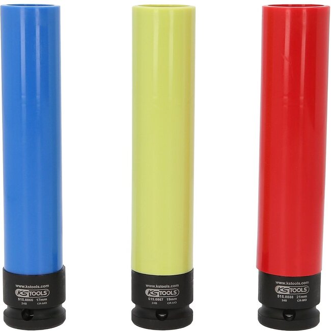 KS Tools Alu-Felgen Kraft-Stecknuss-Satz, extra lang, 3-tlg, 1/2", 17, 19, 21 mm - 515.0865