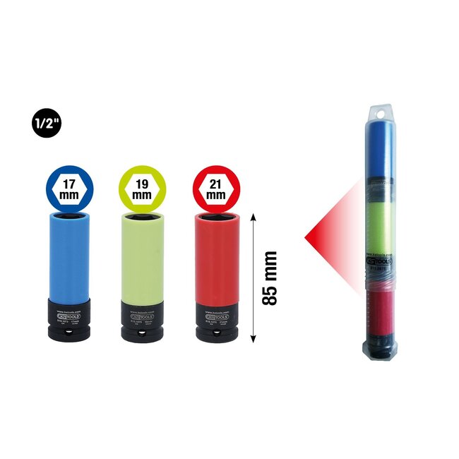 KS Tools 1/2" Aluminum wheel impact socket set, 3 pcs - 515.0875