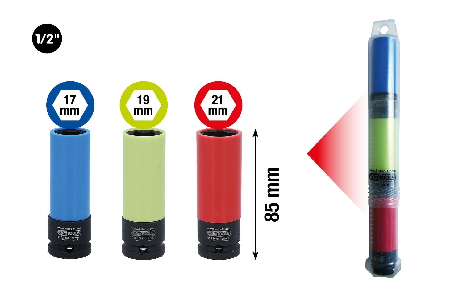 KS Tools 1/2" Dopsleutelset - kracht voor alu-velgen - robuust - 3 - delig - 515.0875, foto 2 van 3