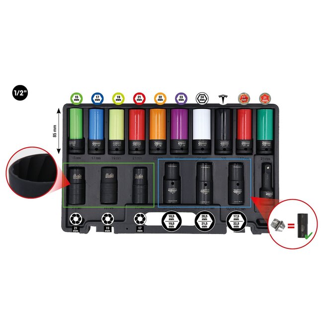 KS Tools 1/2" MASTER special impact socket spanner set for wheel bolts, 17 pcs - 515.0885