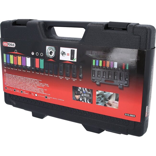 KS Tools 1/2" MASTER special impact socket spanner set for wheel bolts, 17 pcs - 515.0885