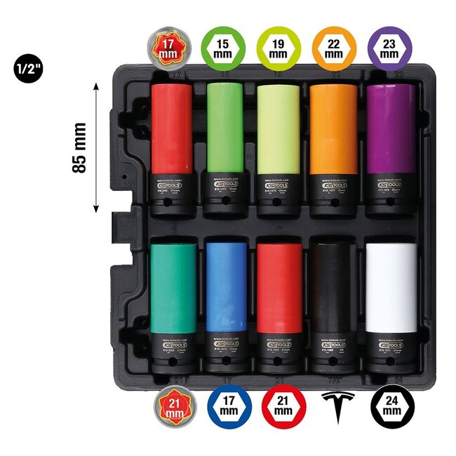 KS Tools 1/2" Special Aluminium wheel impact socket set, 10 pcs - 515.0890